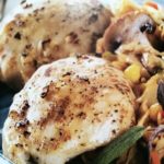 Broiled Chicken Thighs with Stew of Mushrooms, Corn and Cabbage